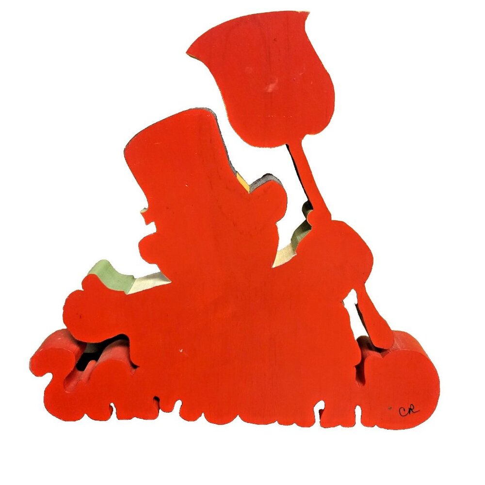 Vintage Hand Painted Wood Santa and Snowman Shelf Sitter Artist Signed Christmas - Picture 6 of 9